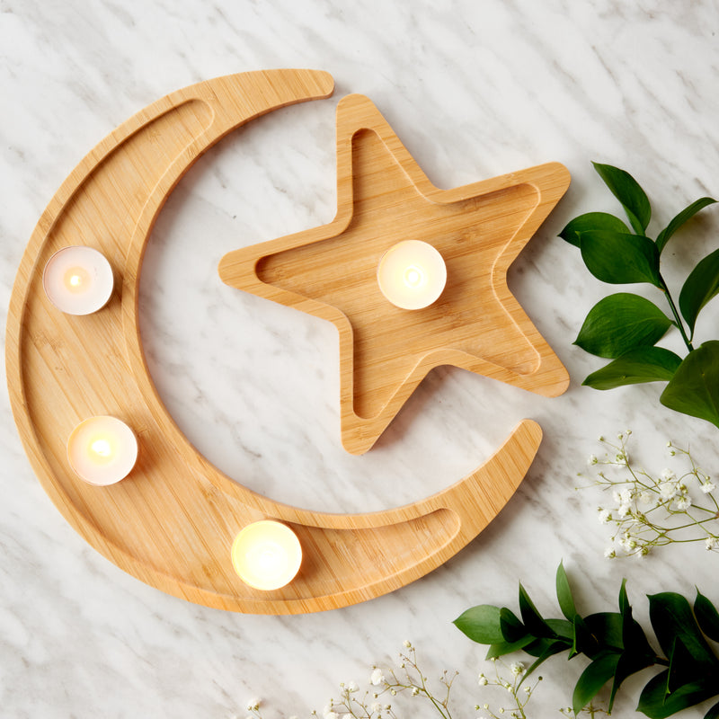 Decorative Moon & Star Bamboo Platter Set